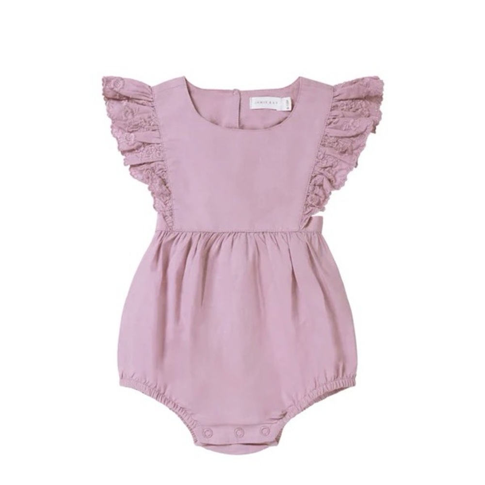 Organic Cotton Olive Playsuit - Wild Rose -